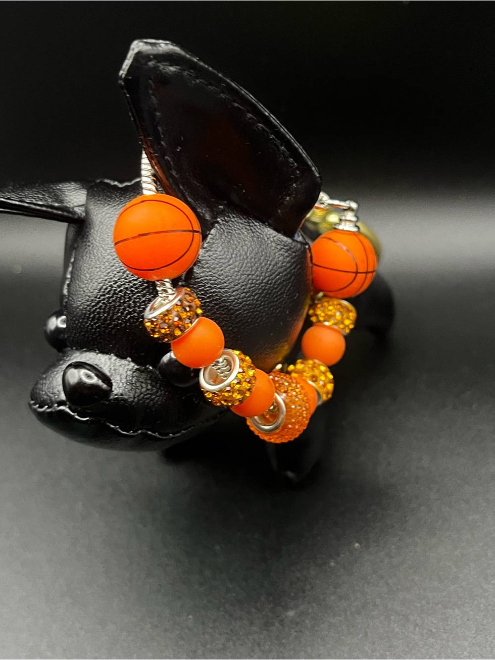 Hand Crafted Orange and Black Basketball Charm Bracelet - Picture 3 of 4